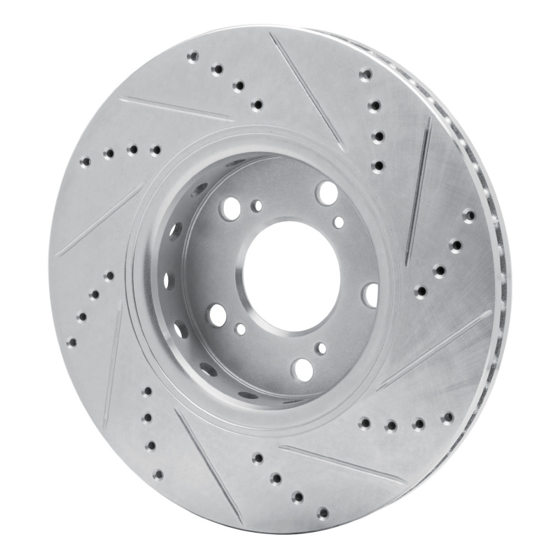 Acura RLX Brake Rotor (1) - Front Left - R1 Concepts - Drilled & Slotted - Silver - `14-`20